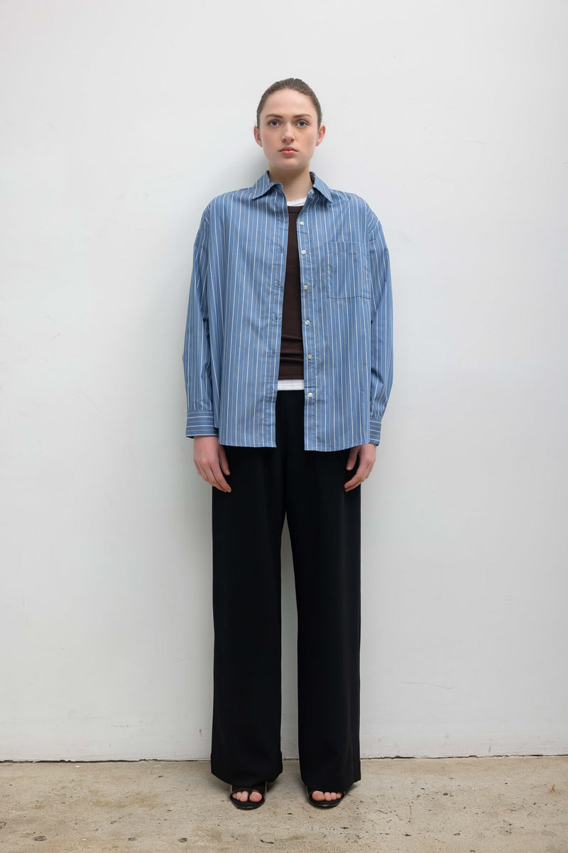 その他ブランド / KYUEN/24AW/STRETCH TECH LS SHIRT/1/ポリエステル/BLU/KYNFW24SH002 LESET Yoshi Classic Oversized Button Down in River Stripe in Cotton