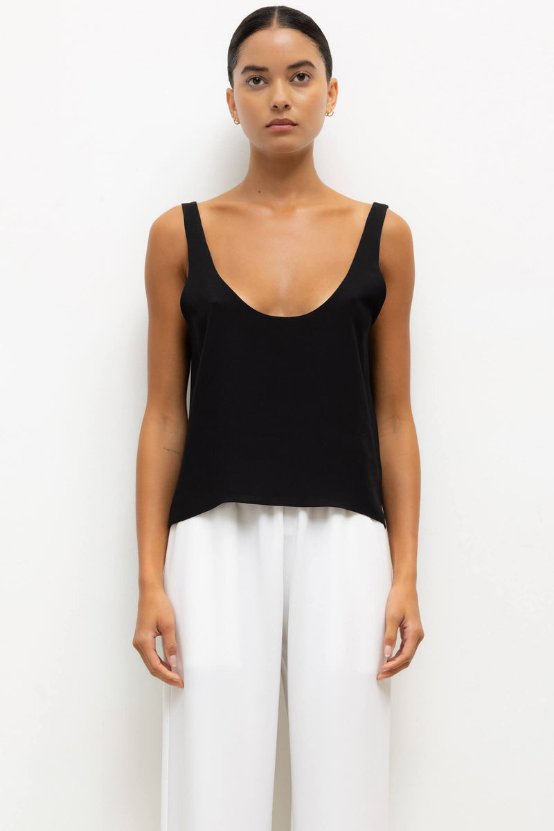 LESET Ari Scoop Tank in Black in Crepe
