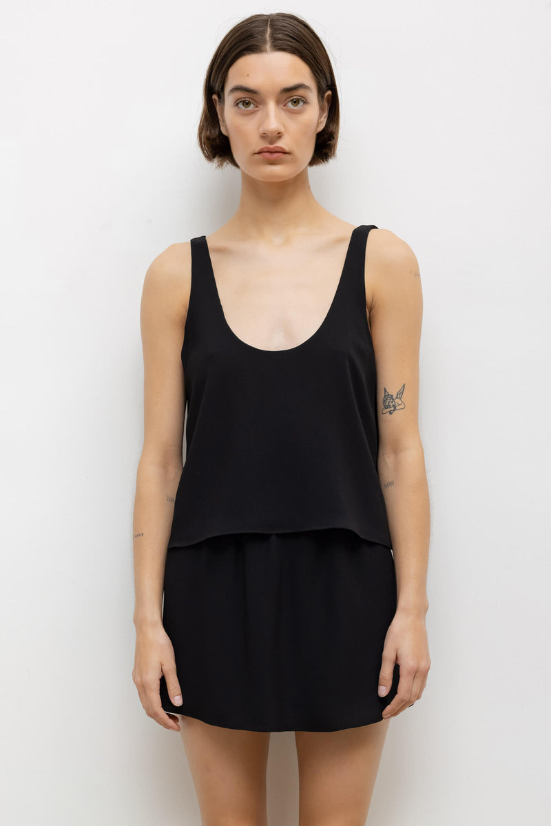 LESET Ari Scoop Tank in Black in Crepe