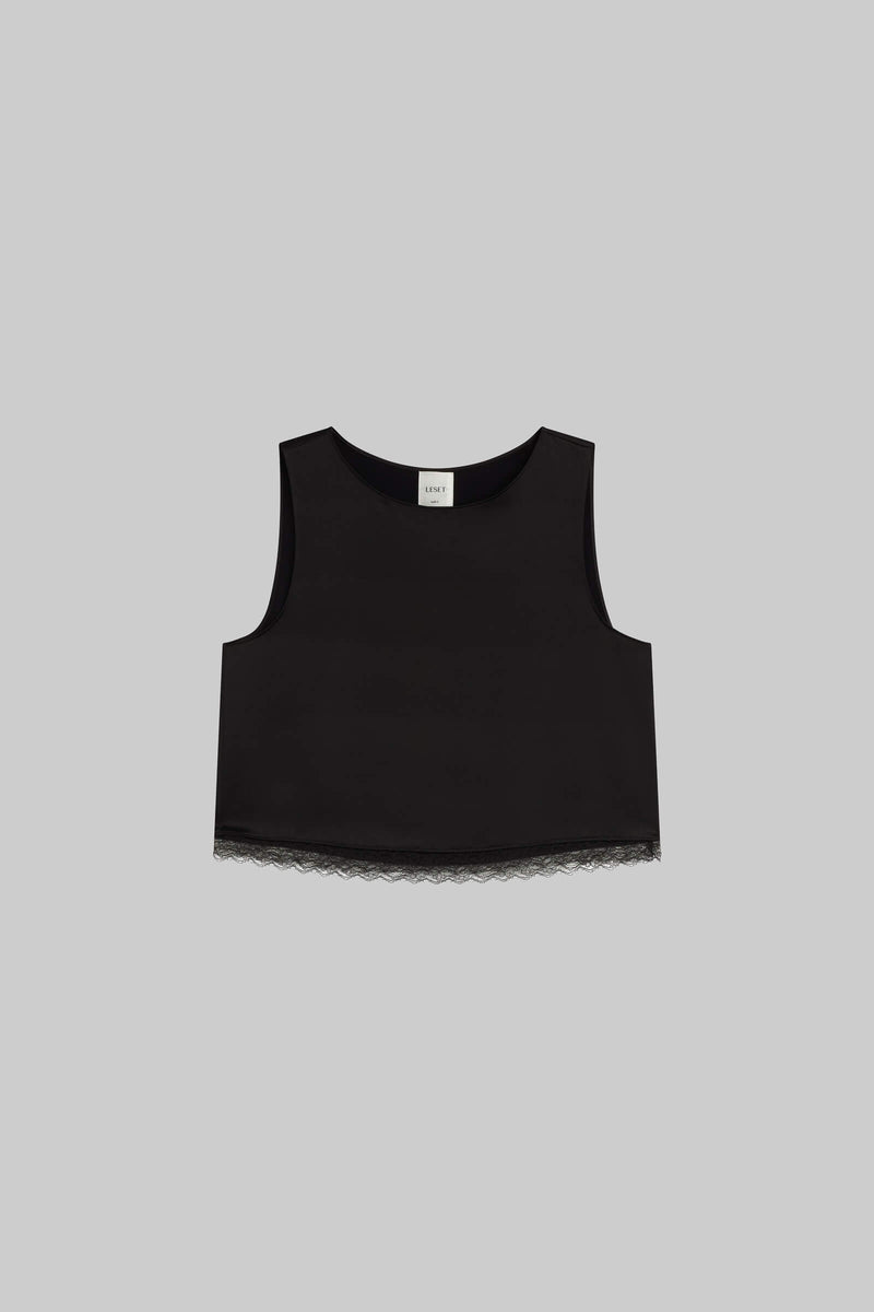 トップス [MSCHF]LACE STRAP SLEEVELESS Black S Y2K Front Tie Up Cami Tops for Women Sexy Spaghetti Strap Lace