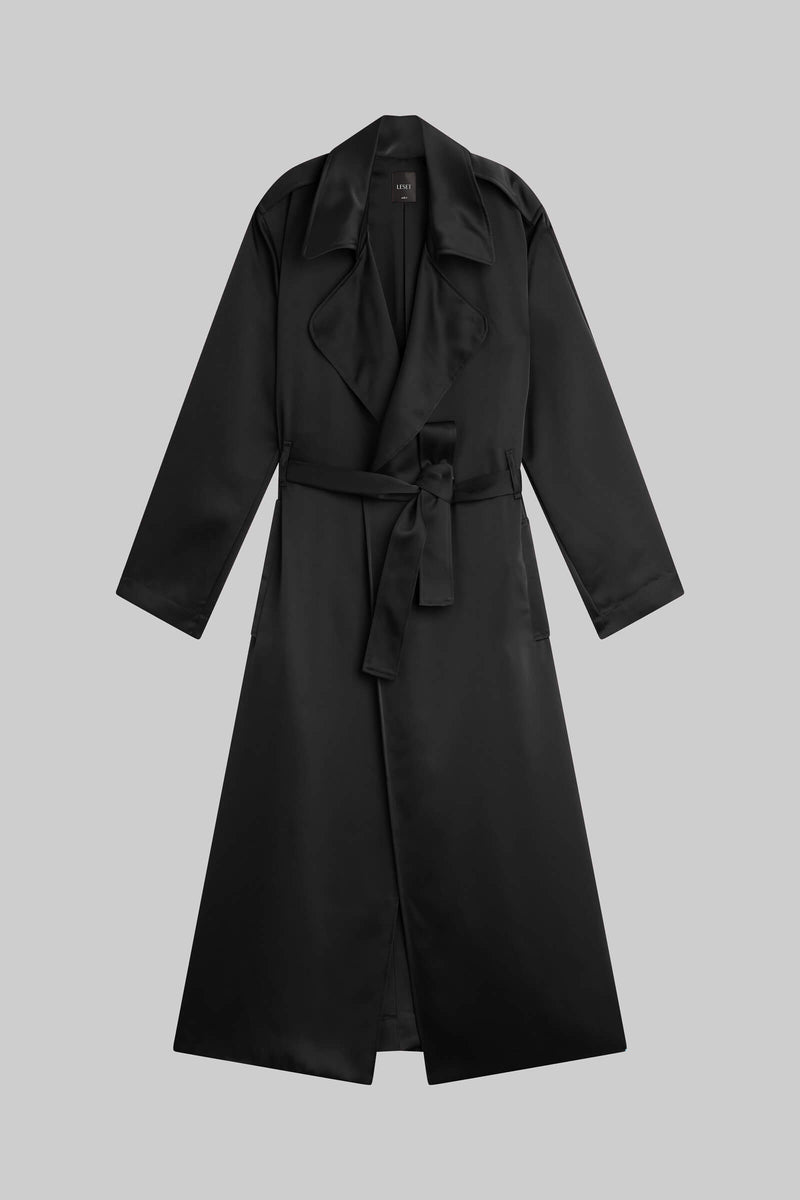 LESET Barb Trench in Black in Satin