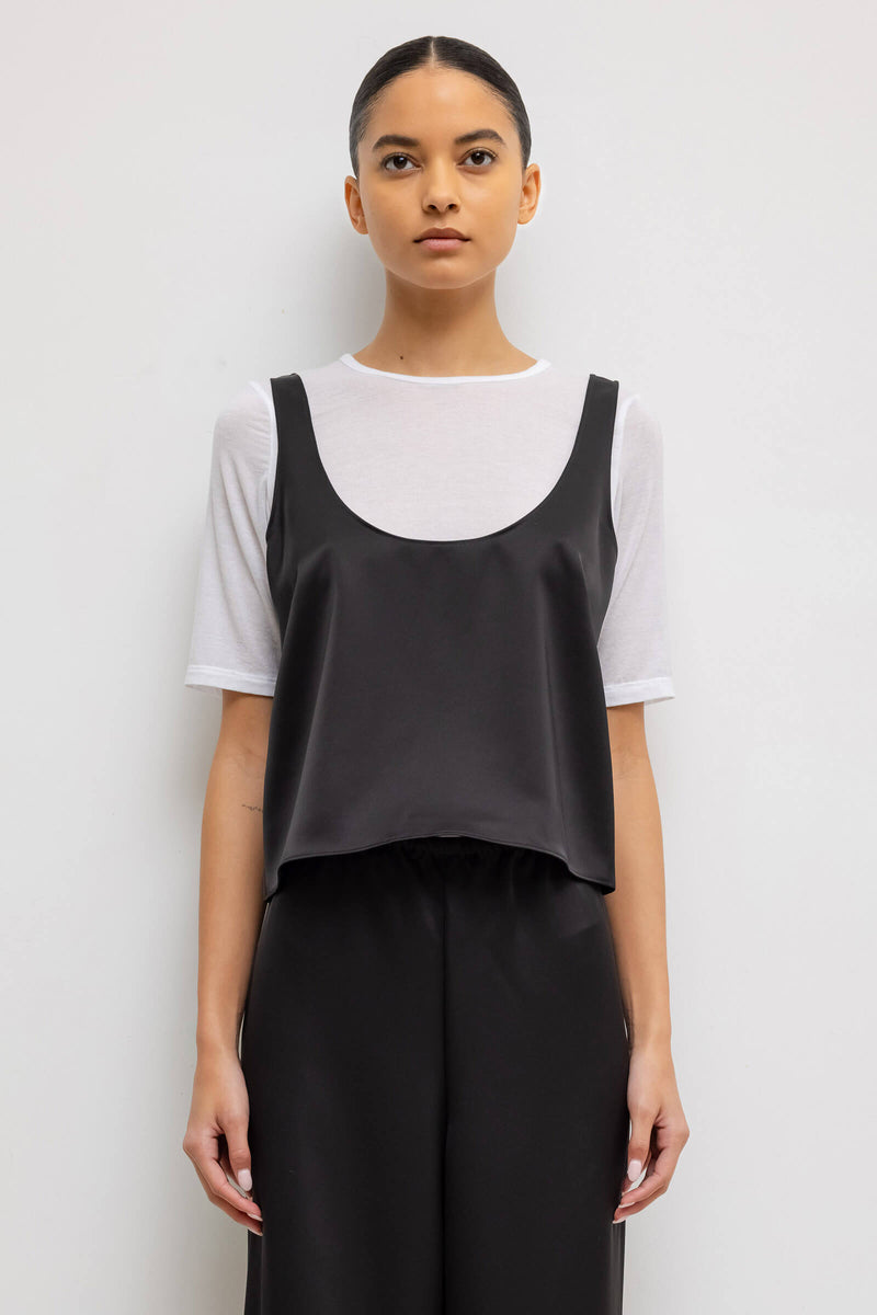 LESET Barb Scoop Tank in Black in Satin