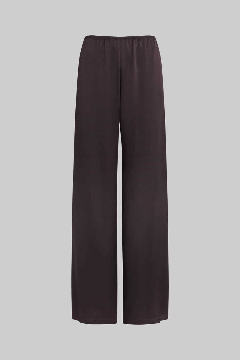 【関税込み】LESET ブラウン Barb ワイドレッグ ラウンジパンツ LESET Barb Wide Leg Pant in Chocolate in Satin