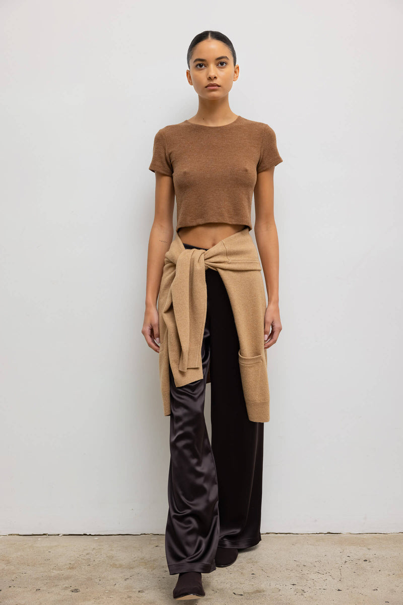 【関税込み】LESET ブラウン Barb ワイドレッグ ラウンジパンツ LESET Barb Wide Leg Pant in Chocolate in Satin