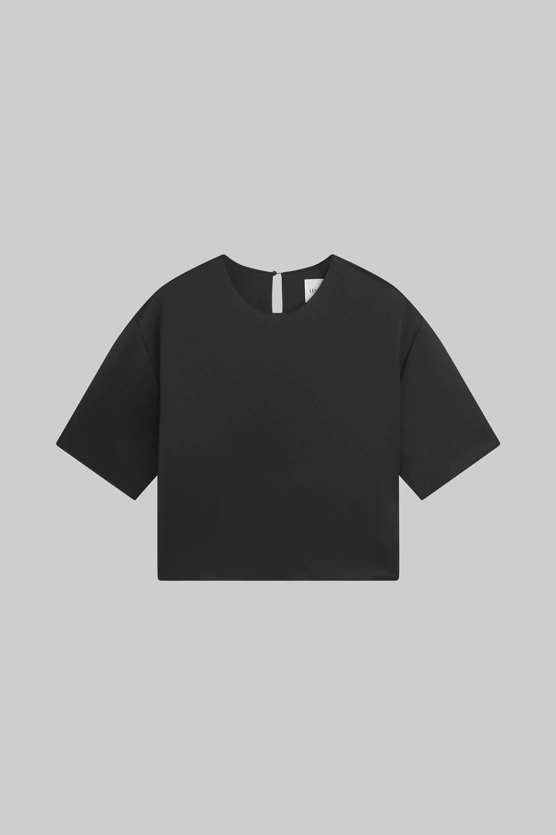 LESET Barb Boxy Tee in Black in Satin