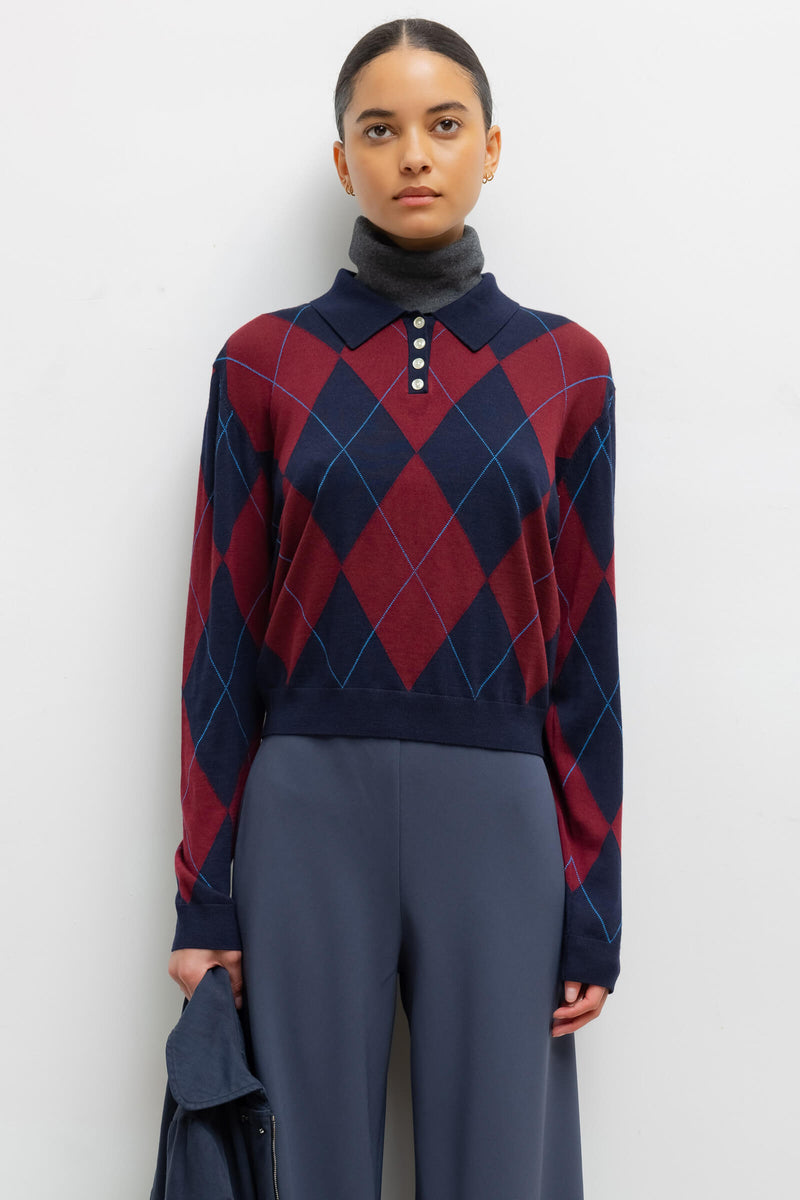 LESET James Argyle Polo in Midnight Argyle in Wool