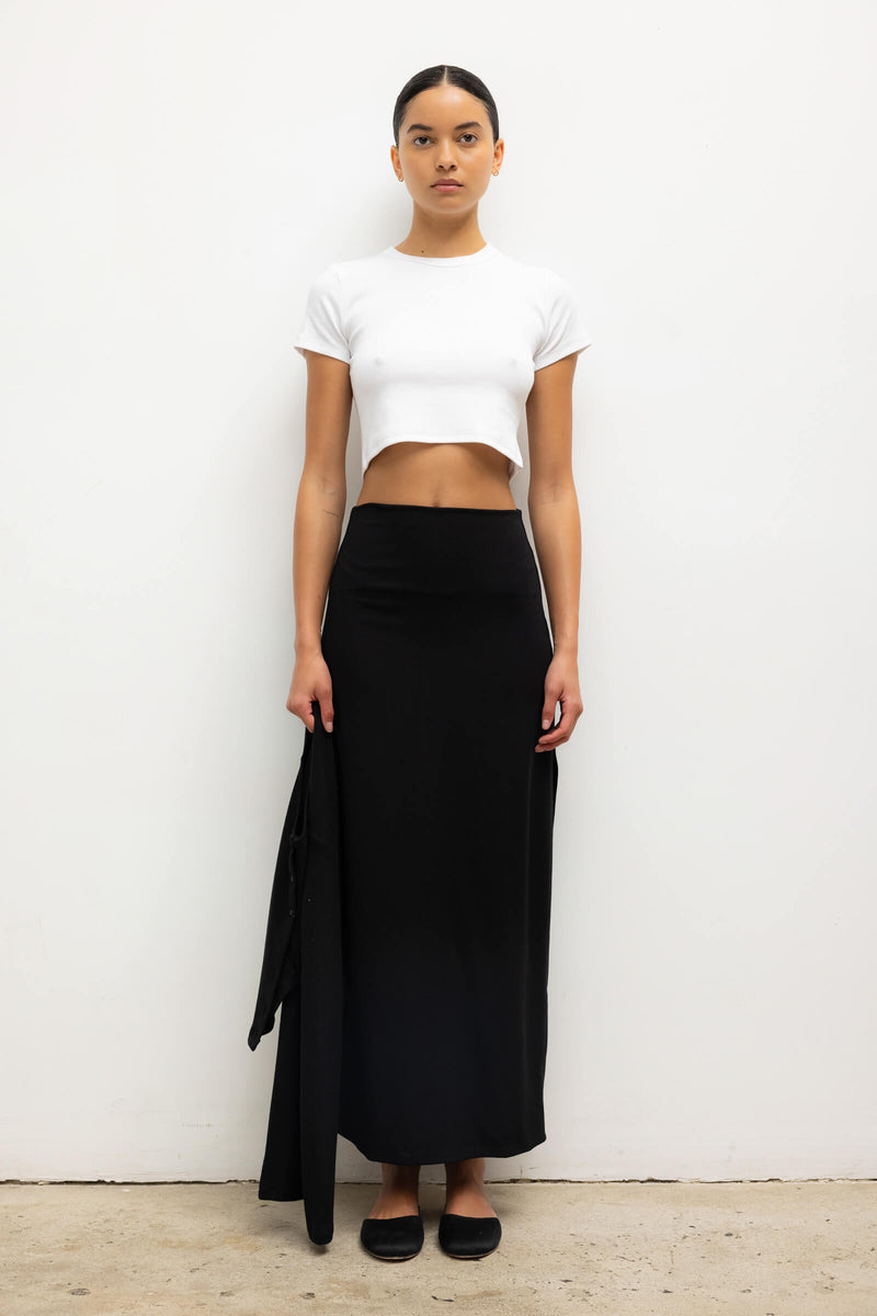 LESET Rio Side Slit Skirt in Black in Ponte