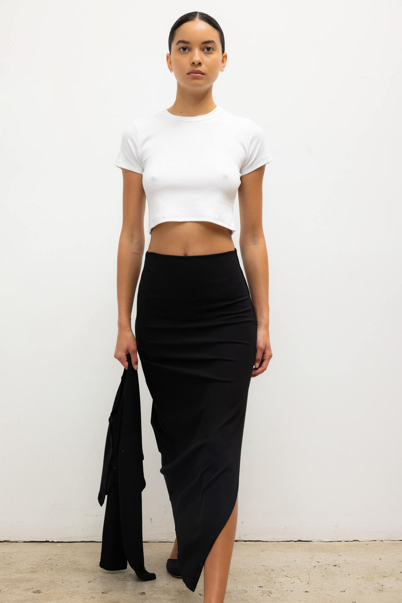 LESET Rio Side Slit Skirt in Black in Ponte