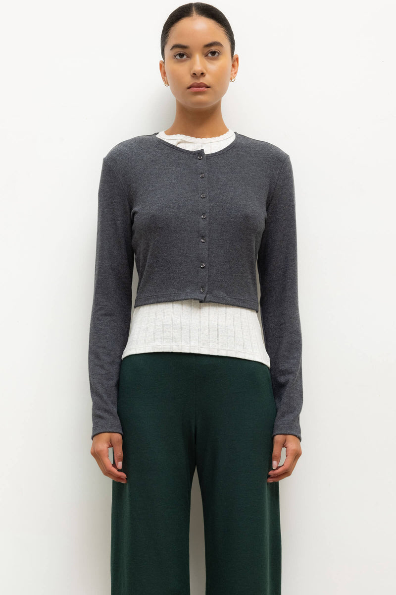 LESET Lauren Crop Cardigan II in Charcoal in Jersey