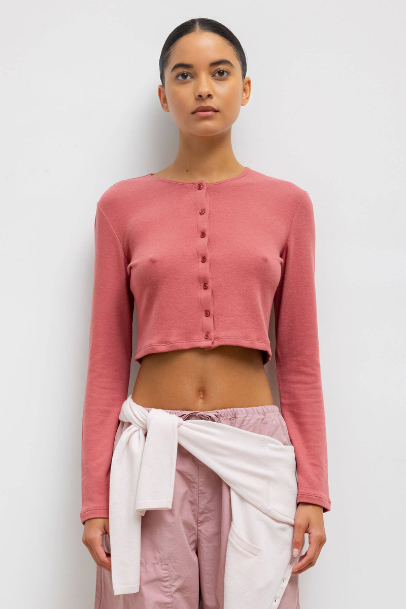 LESET Lauren Crop Cardigan II in Radish in Jersey