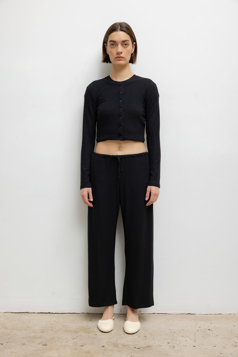LESET Lauren Crop Drawstring Pant in Black in Jersey