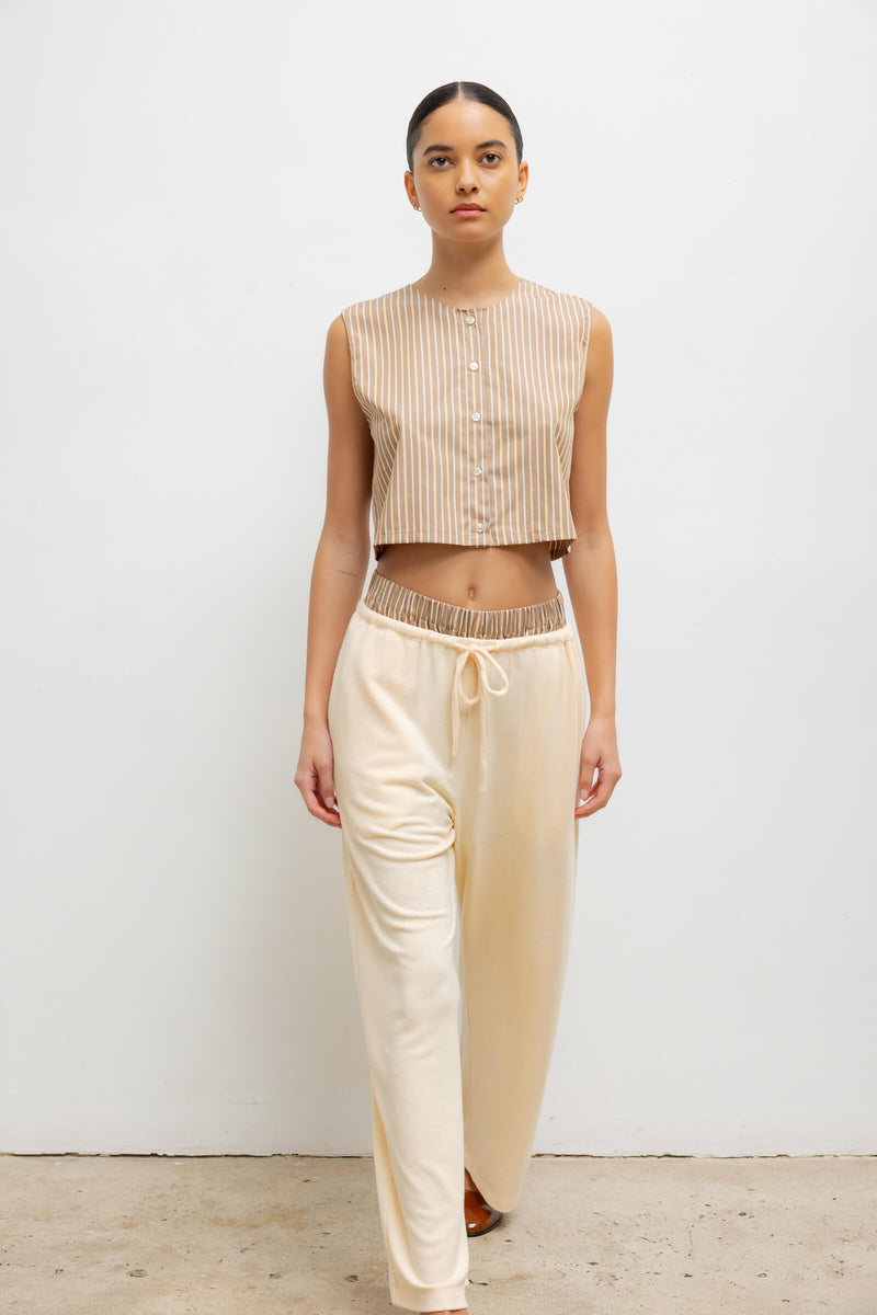 LESET Lauren Crop Drawstring Pant in Vanilla in Jersey