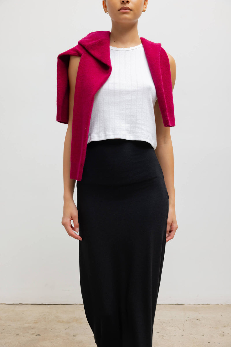 LESET Lauren High Waist Midi Skirt in Black in Jersey