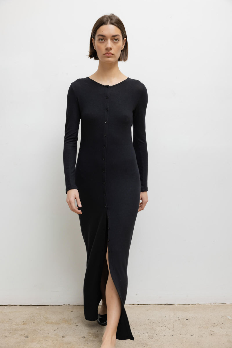 LESET Lauren Long Sleeve Cardigan Dress in Black in Jersey LESET Lauren Long Sleeve Cardigan Dress in Black in Jersey