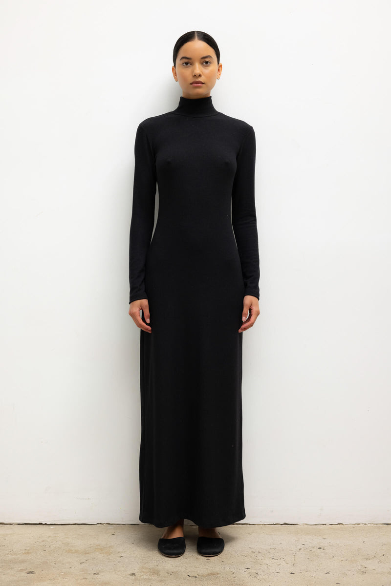 LESET Lauren Turtleneck Maxi Dress in Black in Jersey