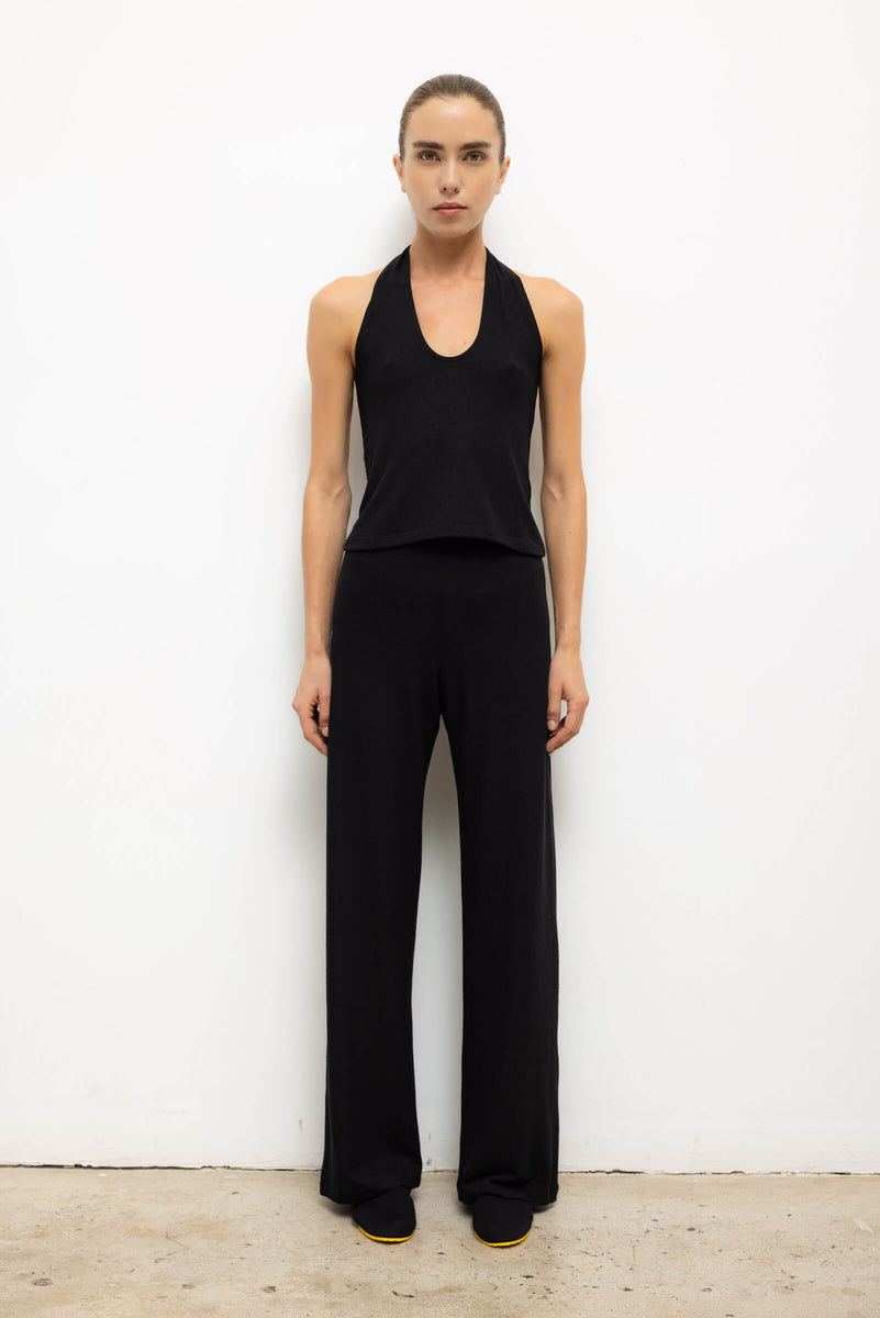 LESET Lauren Wide Leg Pant in Black in Jersey