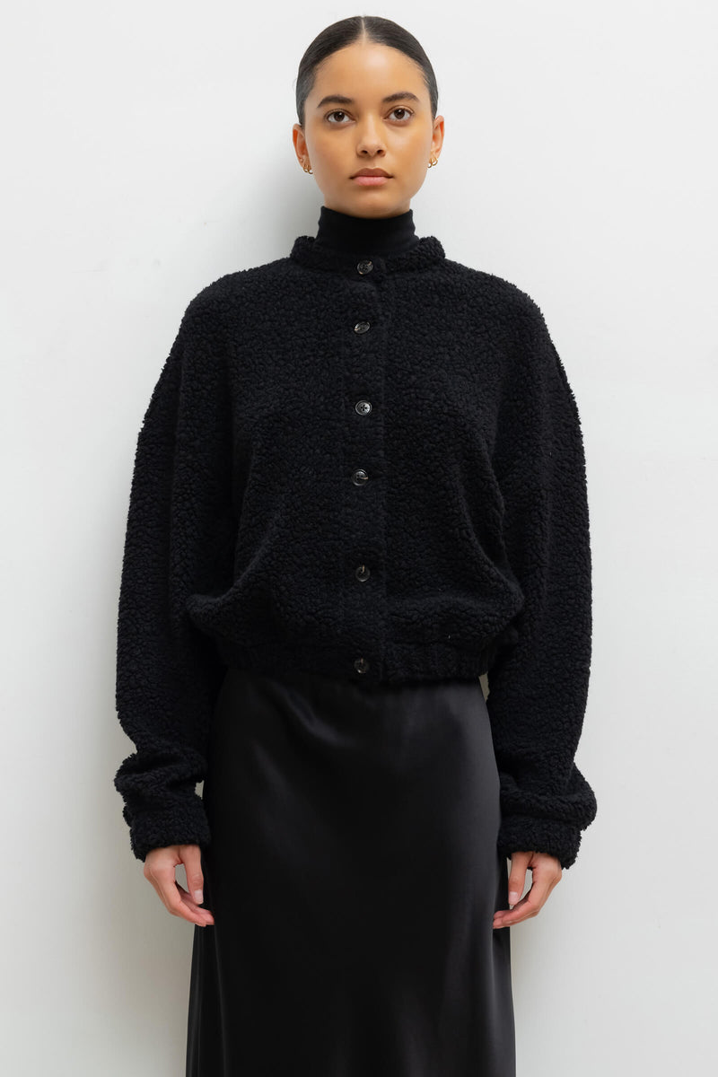 LESET Mica Collarless Blouson in Black in Wool