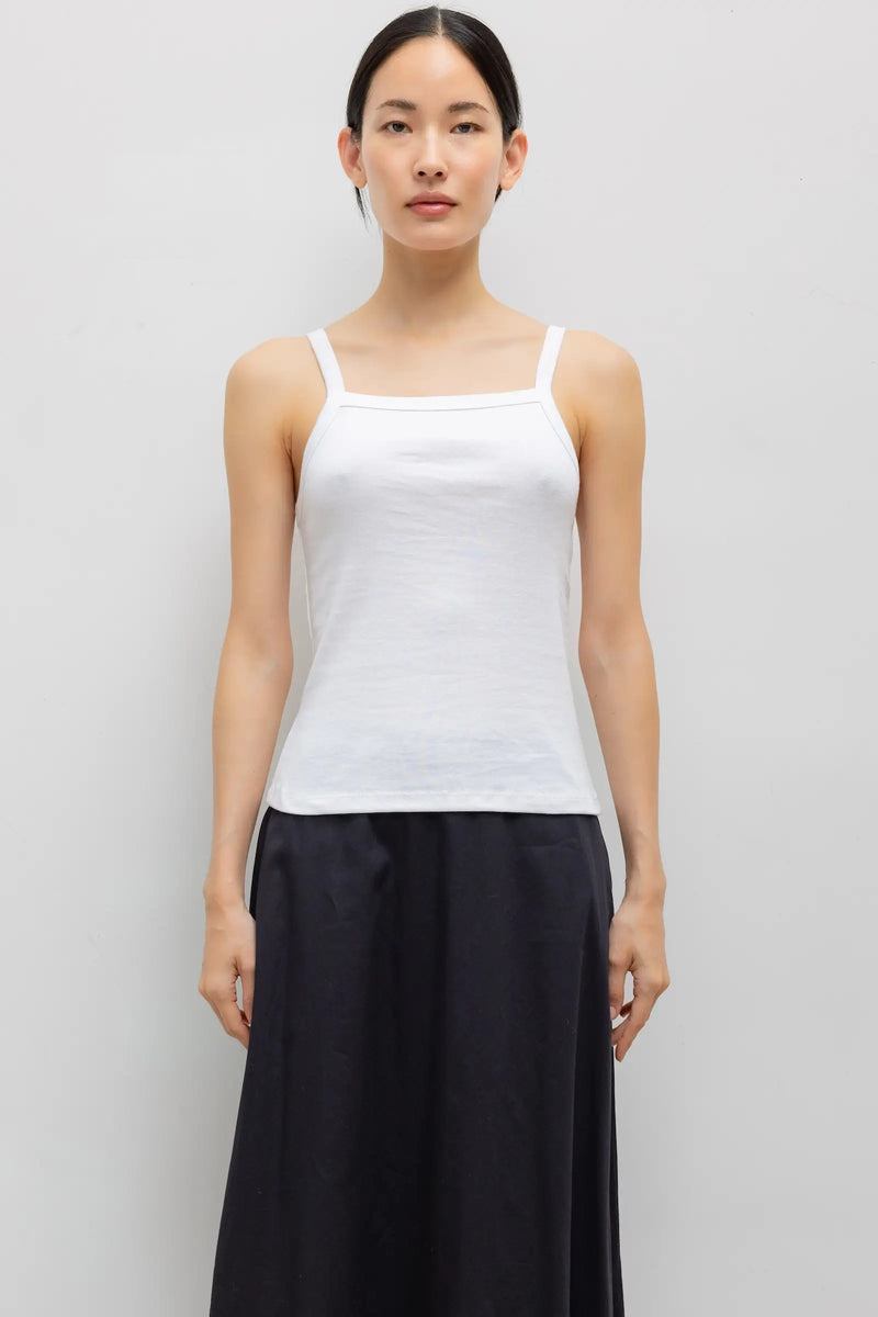 LESET Nando Square Neck Tank in White in Cotton