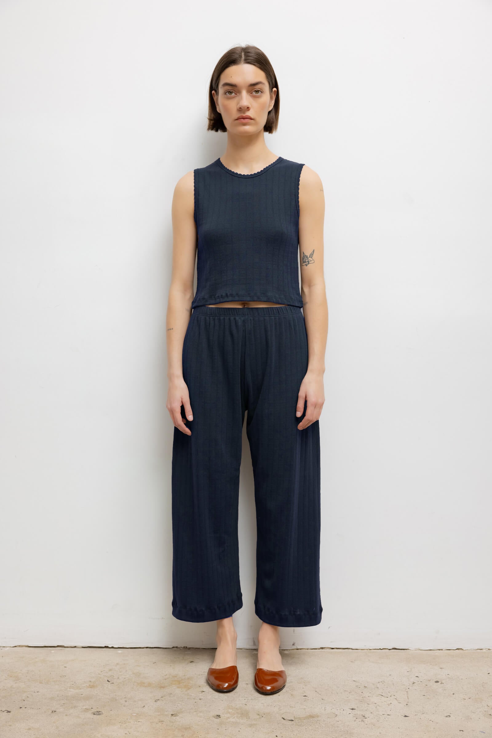Pointelle Crop Wide Leg Pant