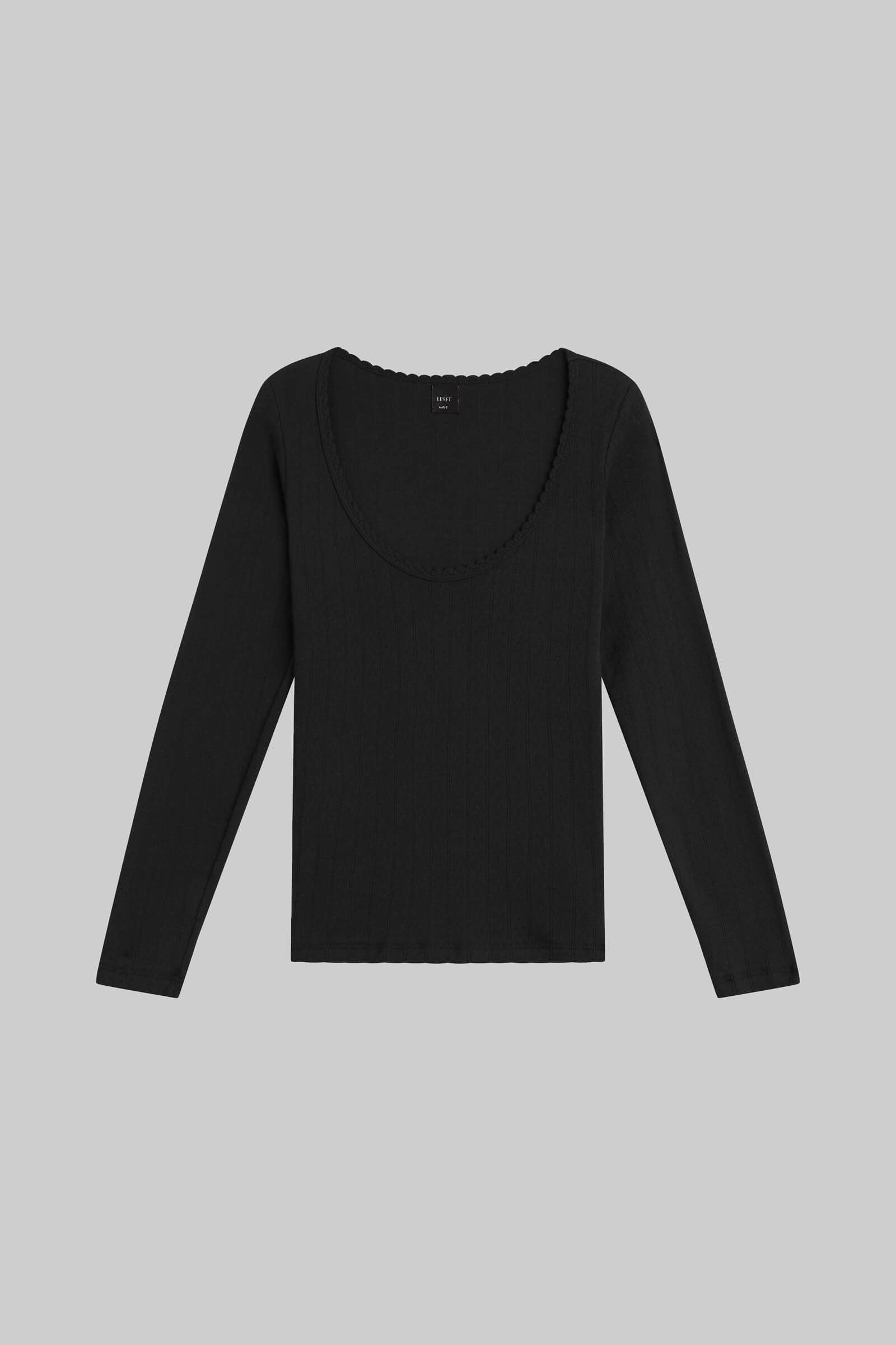 Pointelle Long Sleeve Scoop Neck-2