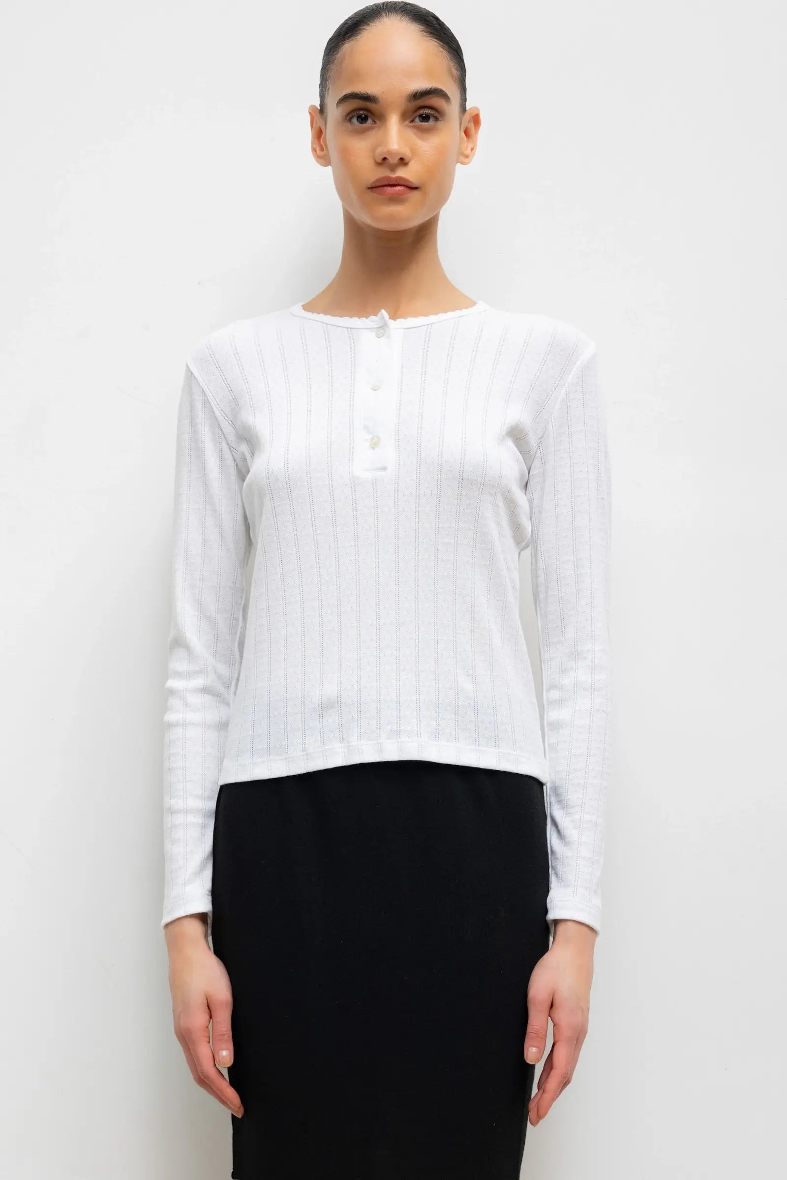 Pointelle Long Sleeve Henley