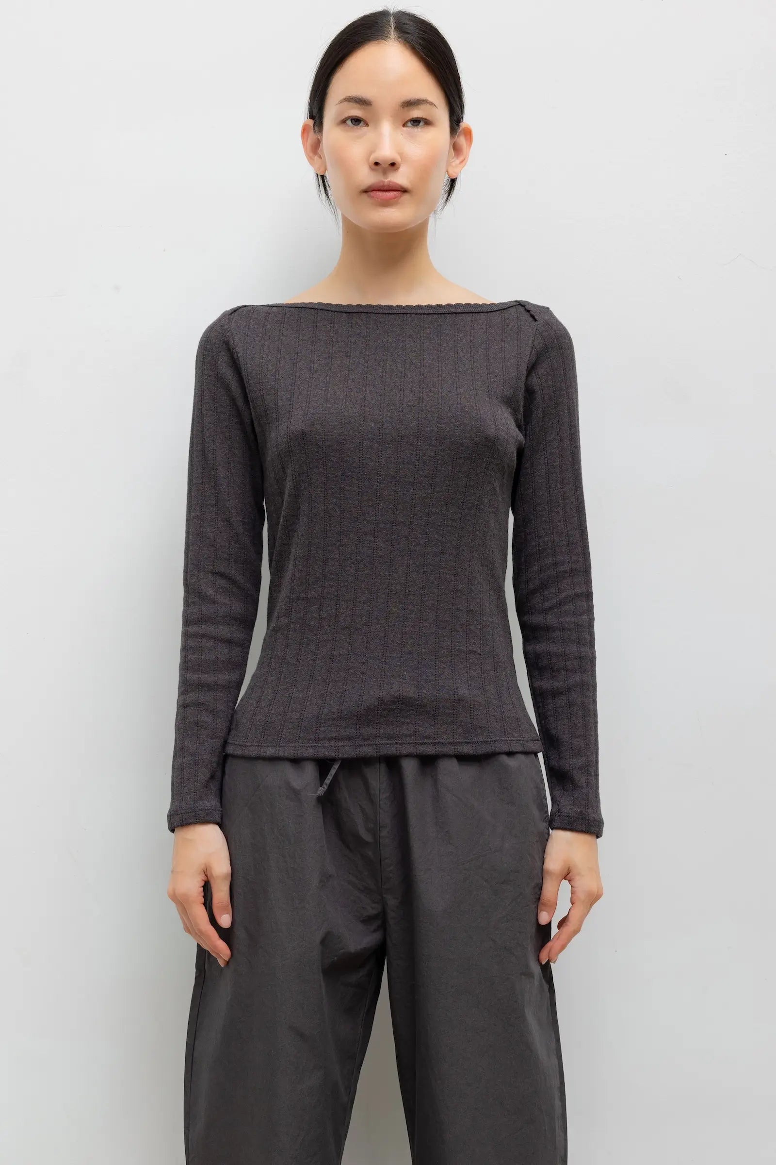 Pointelle Long Sleeve Bateau Top