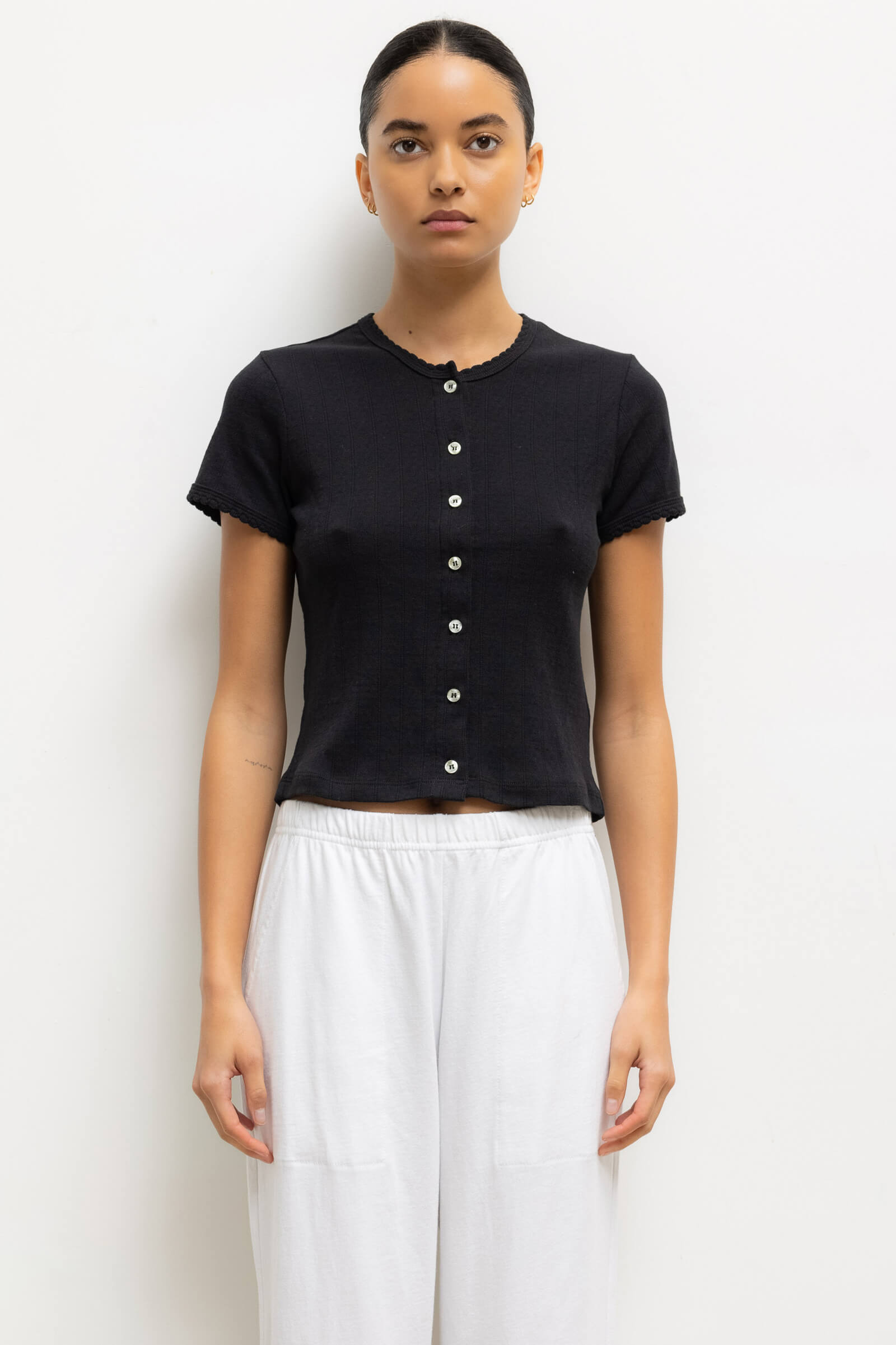 Pointelle Short Sleeve Cardigan
