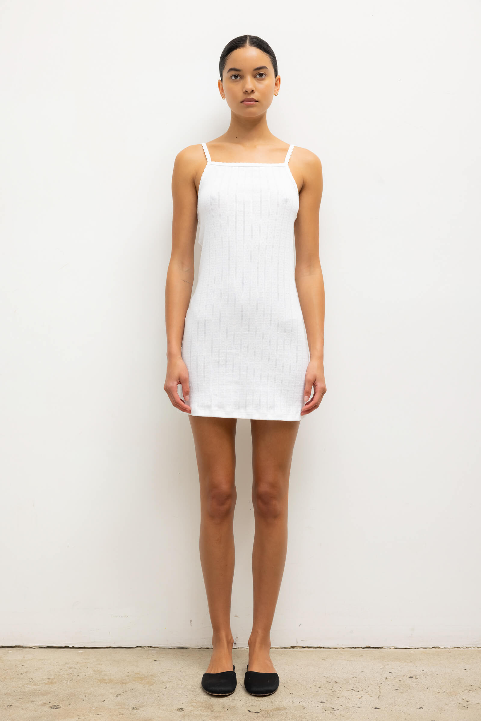 Pointelle Square Neck Mini Dress