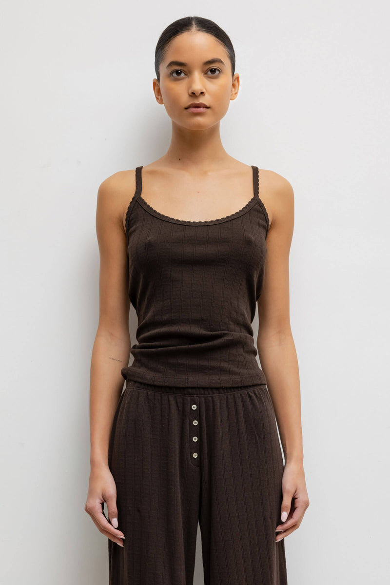 LESET Pointelle Tank in Choco in Cotton