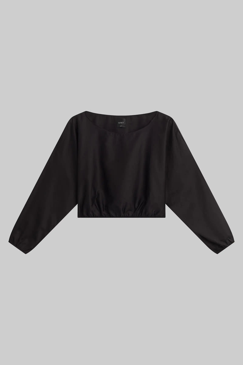 LESET Yoko Long Sleeve Blouson Top in Black in Cotton