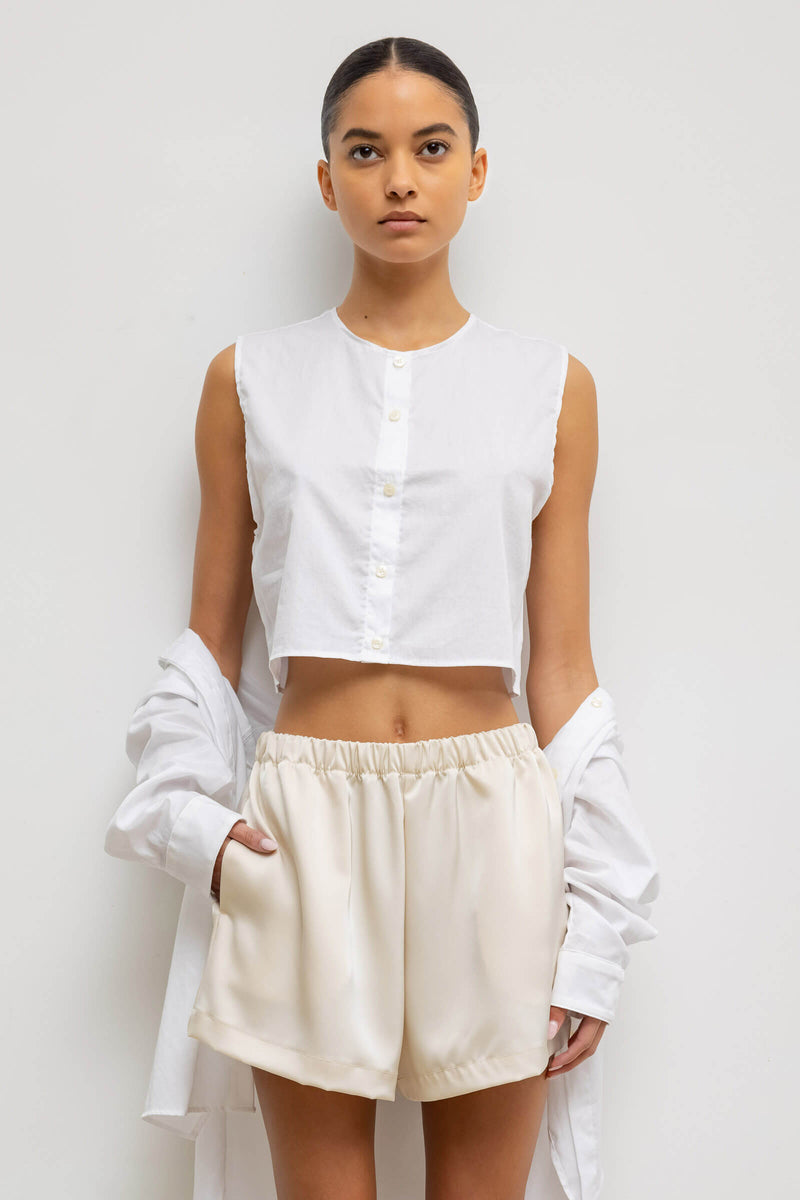 LESET Yoko Crewneck Vest in White in Cotton