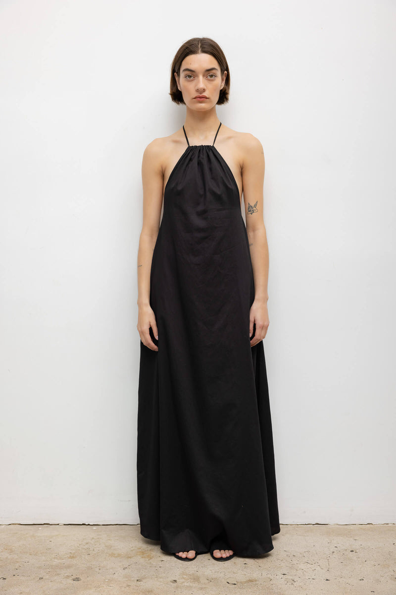 LESET Yoko Halter Maxi Dress in Black in Cotton - Main Image
