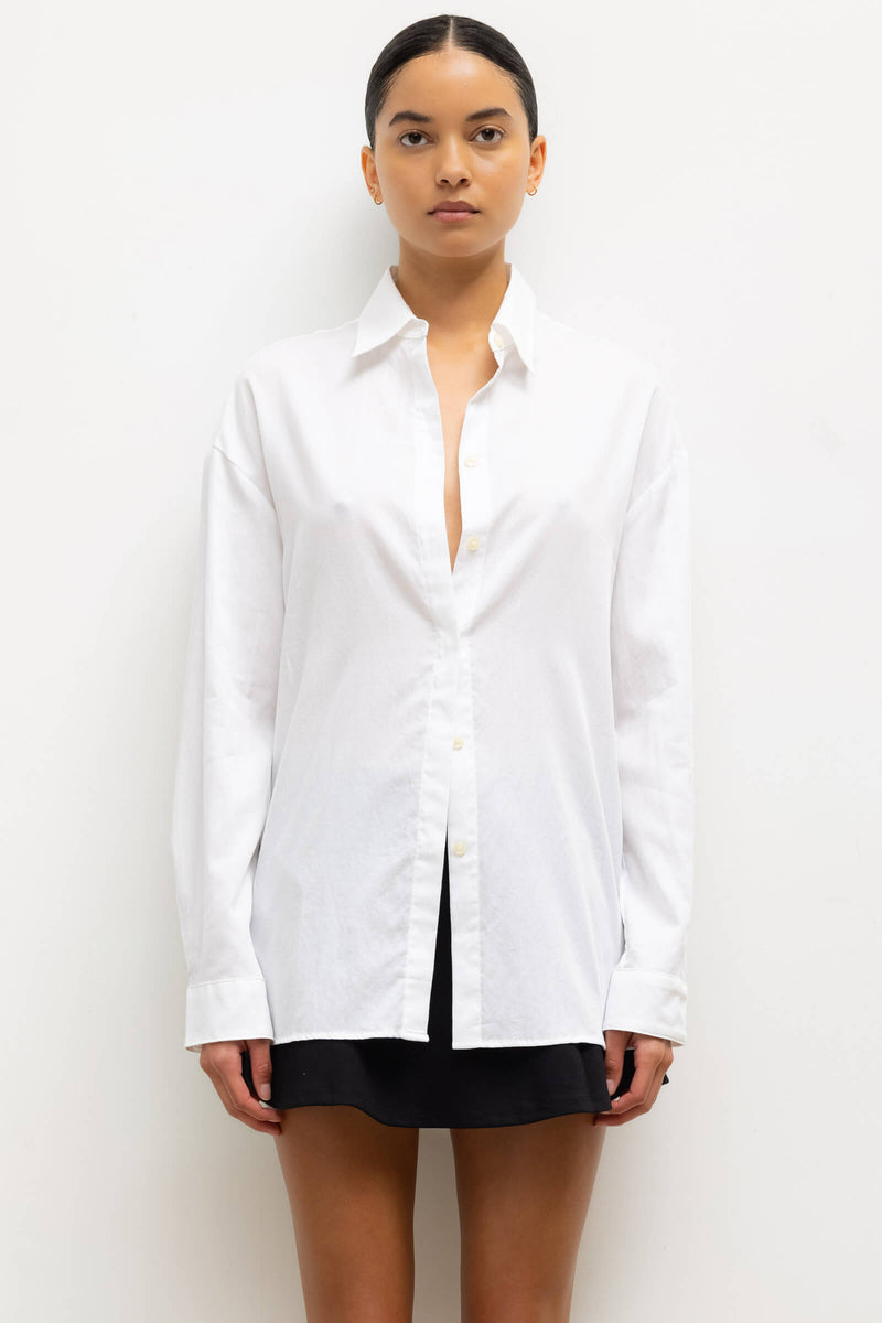 LESET Yoko Oversized Button Down in White in Cotton