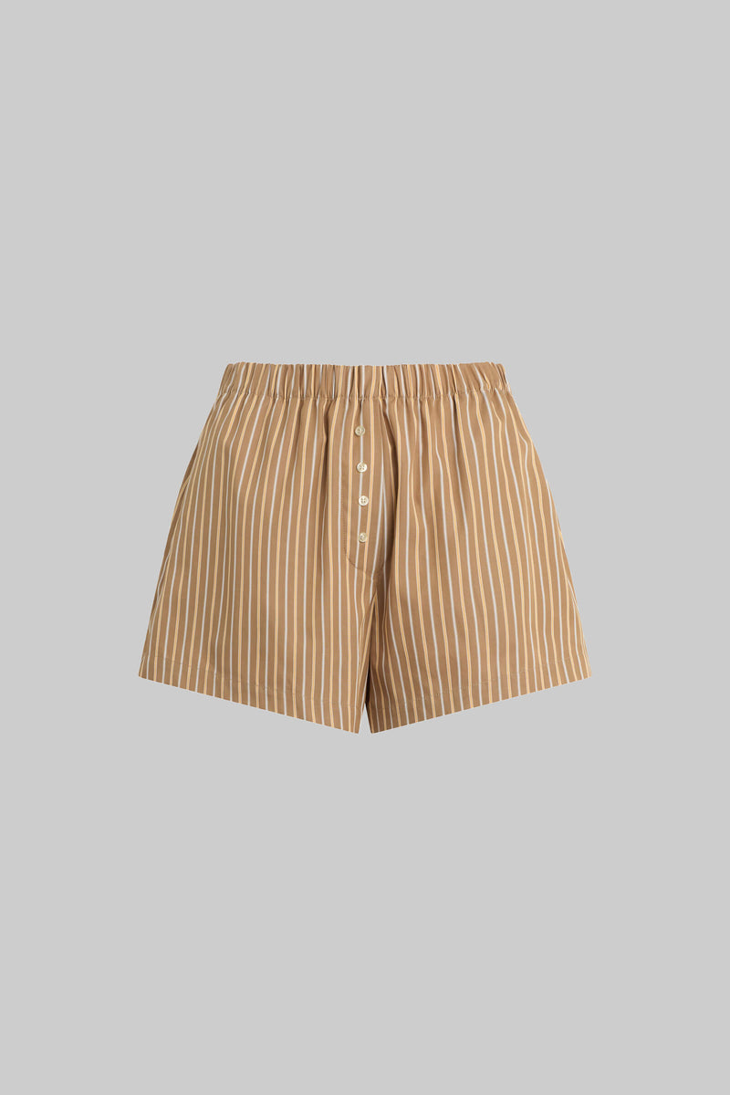 LESET Yoshi Boxer Short in Mocha Brown Stripe in Cotton