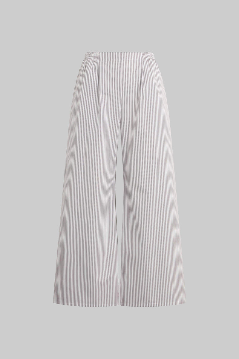 LESET Yoshi Wide Leg Boxer Pant in Parchment Pinot Stripe in