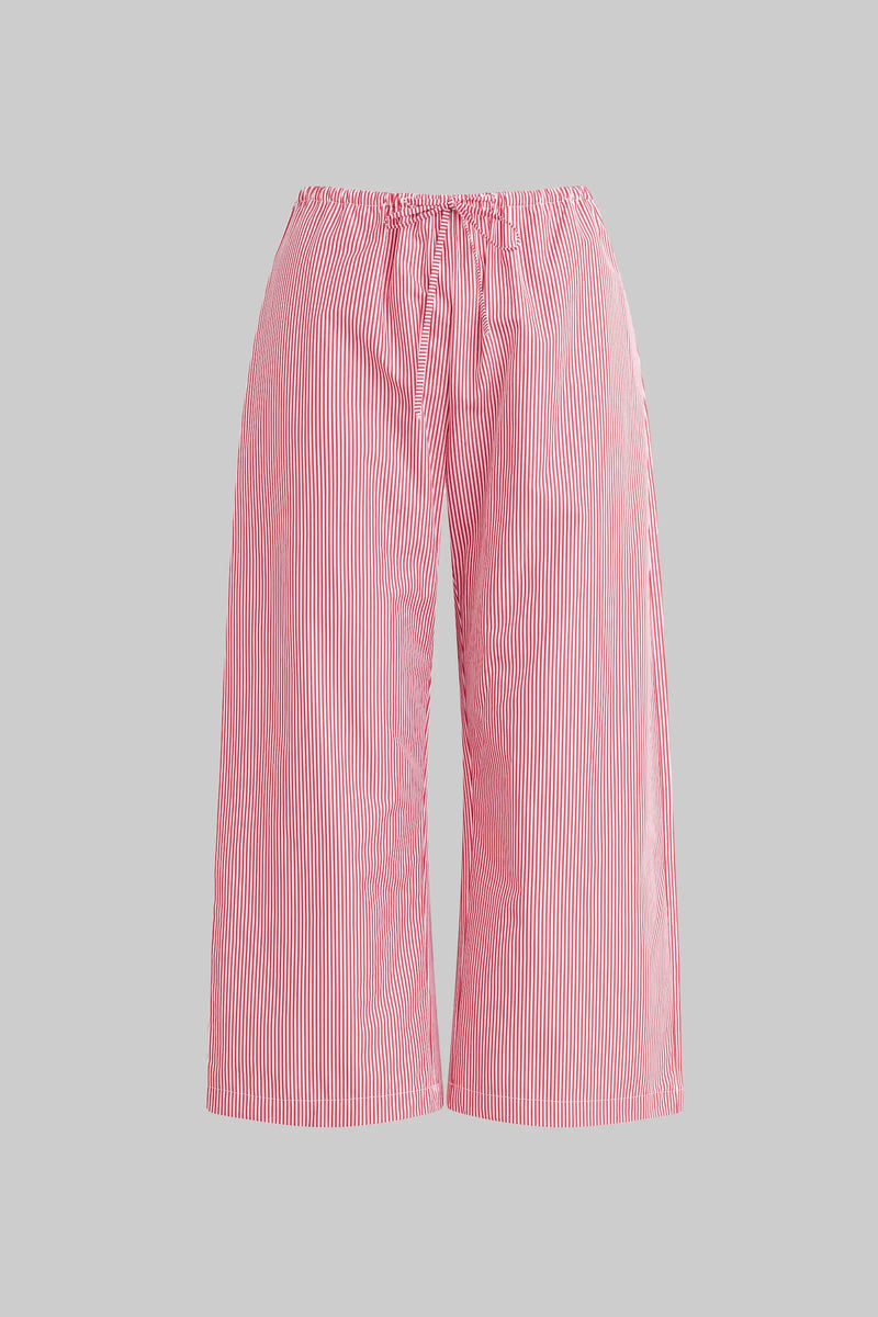 Yoshi Stripe Crop Drawstring Pant in Cerise/White Stripe in Cotton