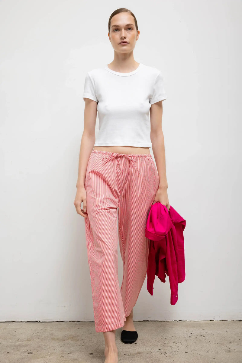 Plage　jersey thread CHINO パンツ　ピンク　34 Yoshi Stripe Crop Drawstring Pant in Cerise/White Stripe in Cotton