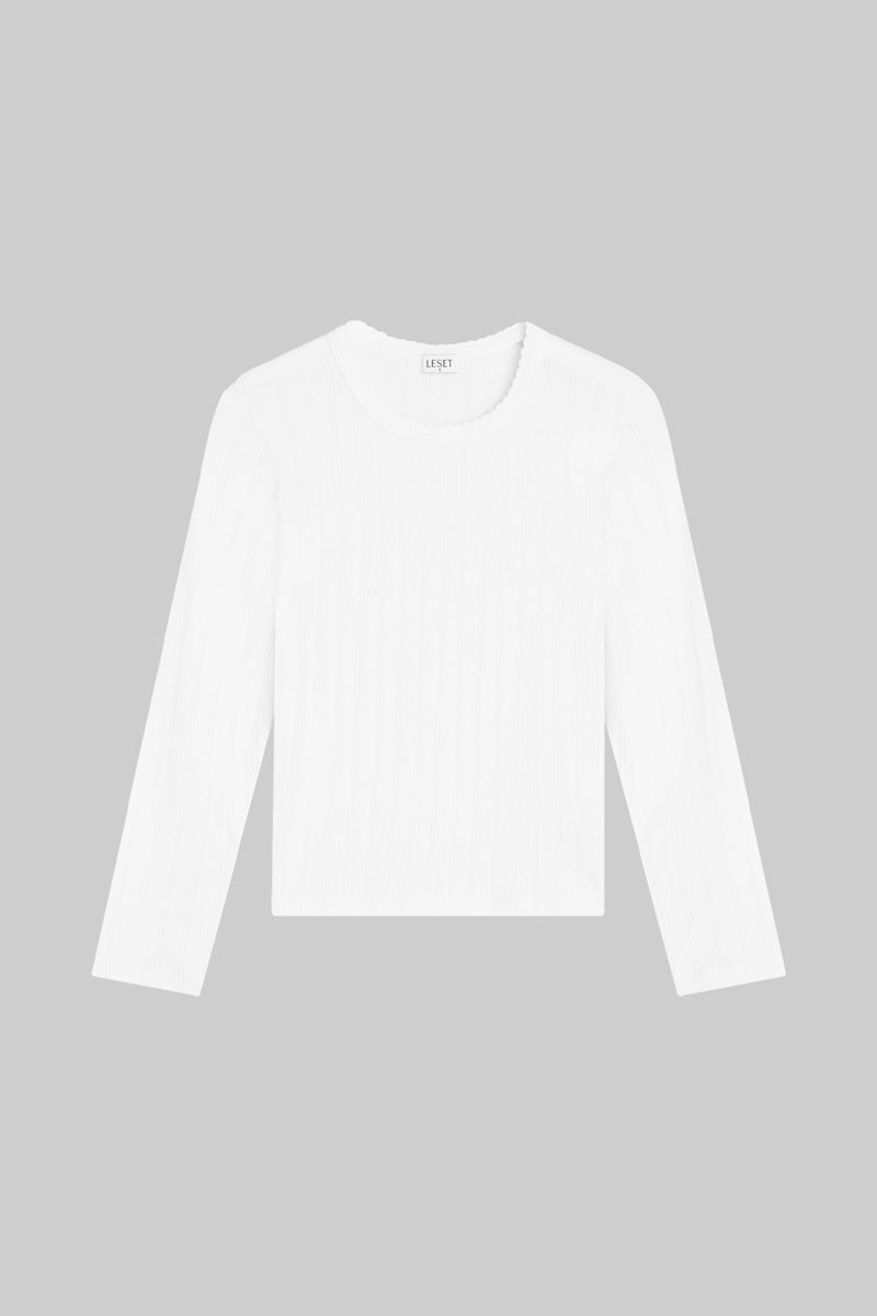 White Pointelle-knit cotton T-shirt, LESET
