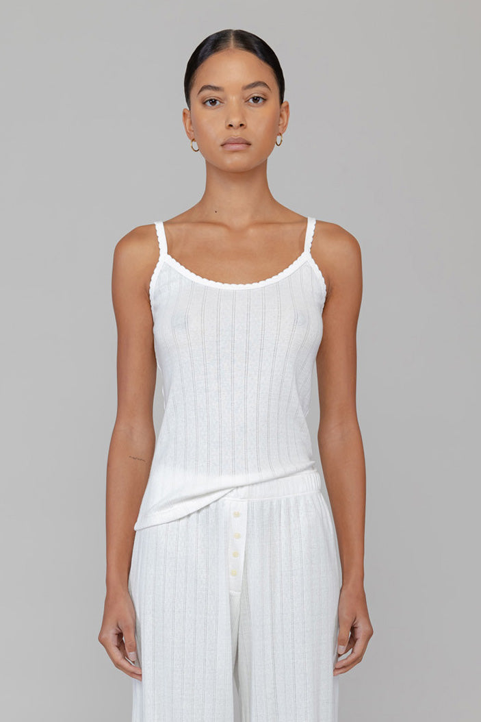 White Pointelle-knit cotton cami top, LESET