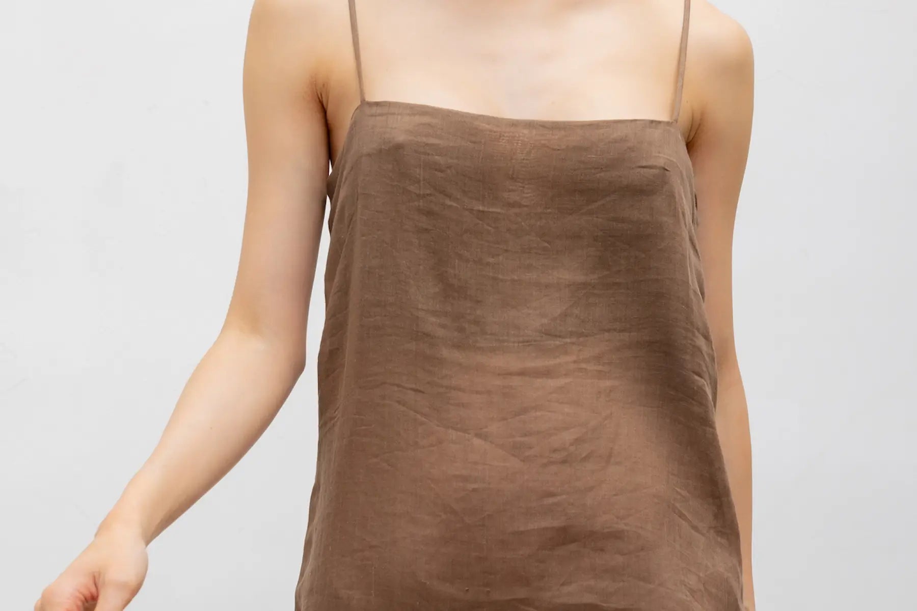 Close up of Niko linen dress.