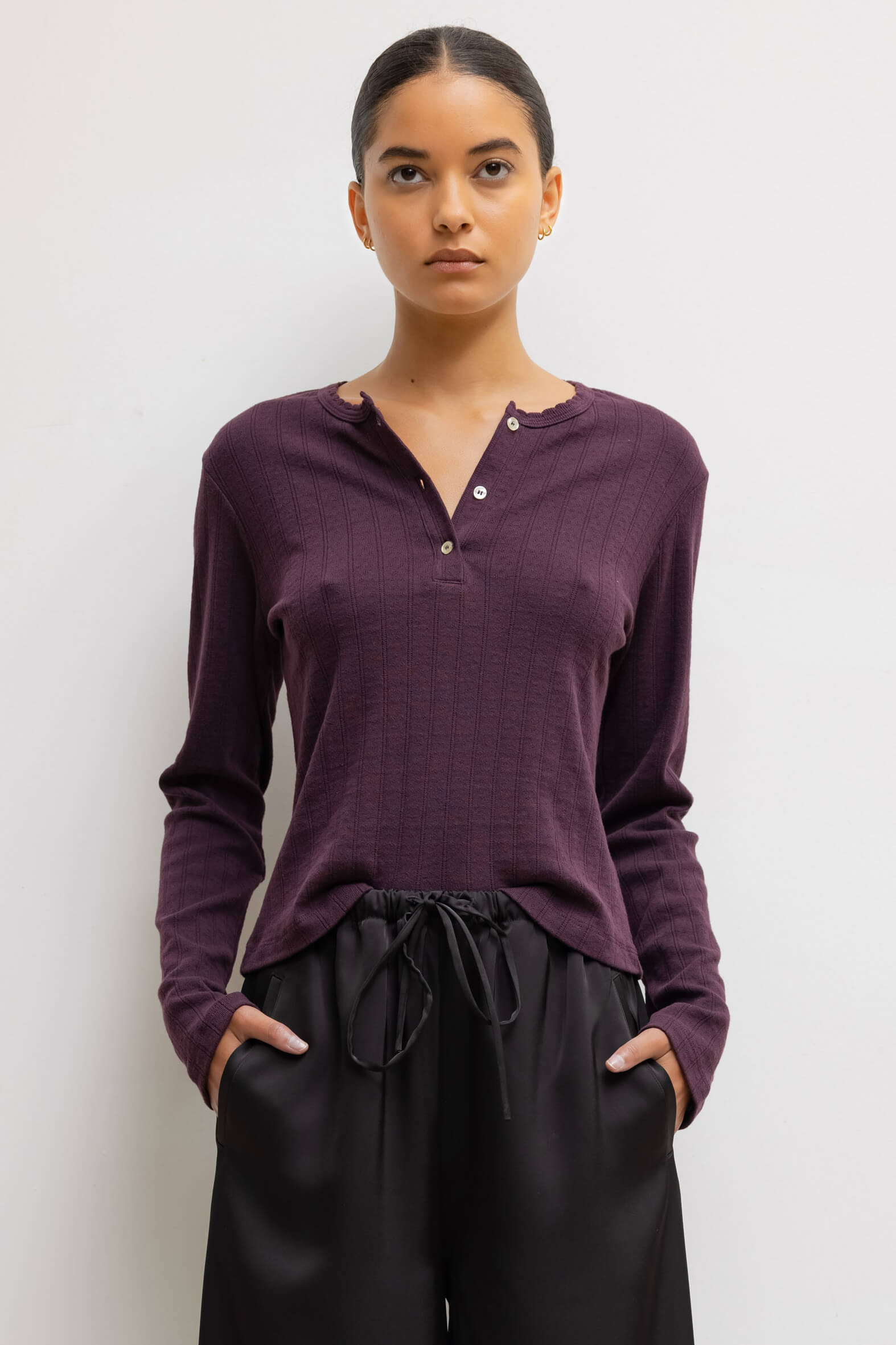 Pointelle Long Sleeve Henley