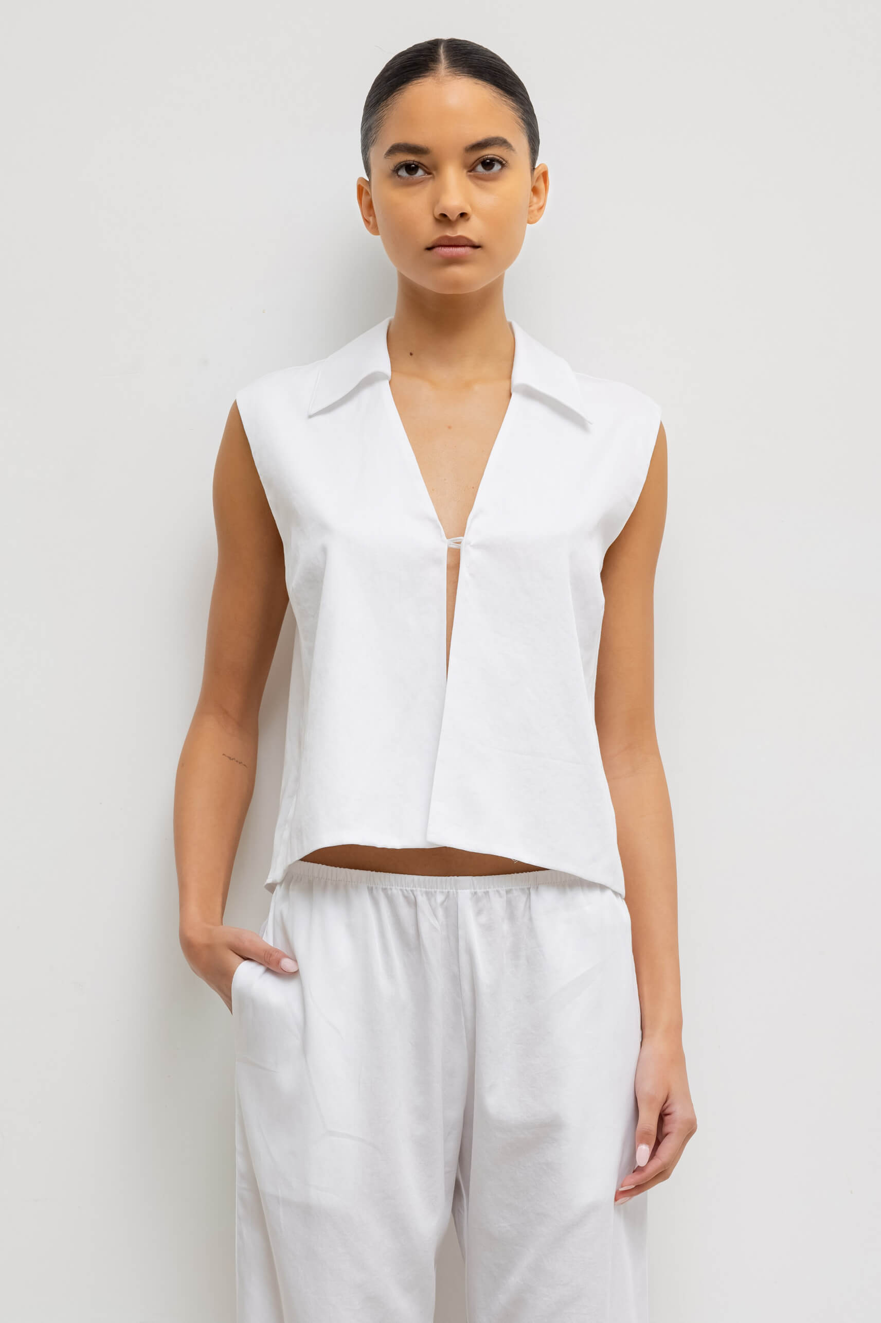 Yoko Collared Button Tank