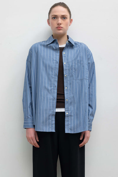 LESET Yoshi Classic Oversized Button Down in River Stripe in Cotton