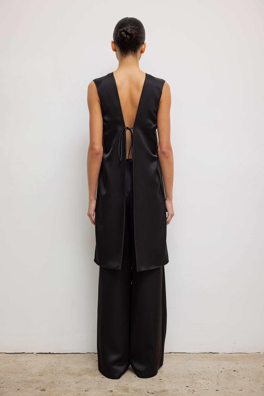 LESET Barb Tie Tunic in Black in Satin