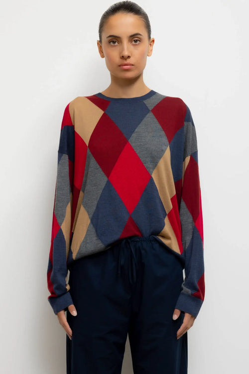 James Argyle Oversized Crew - Framboise Argyle - Image 1
