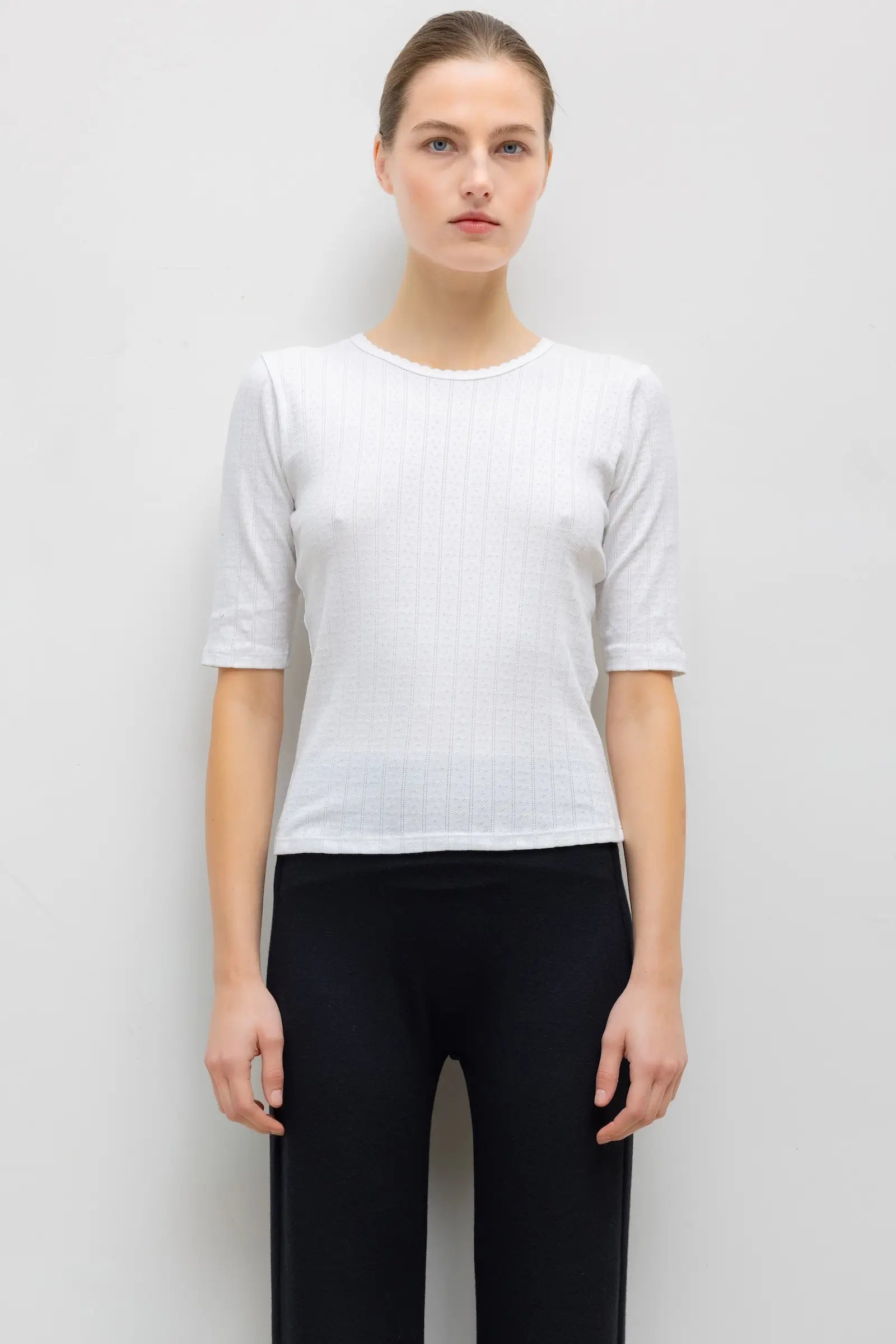 Pointelle Mid Sleeve Slim Fit Tee