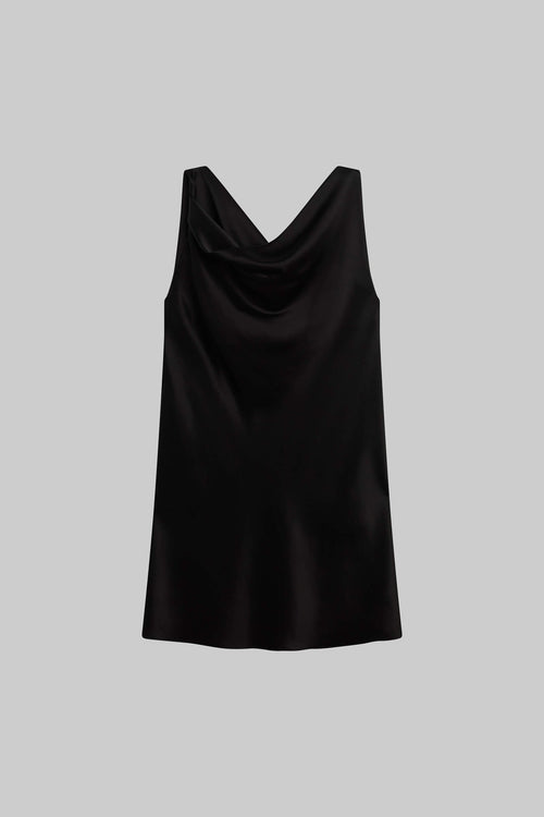 Leset Barb Cowl Mini Dress in Black in Satin