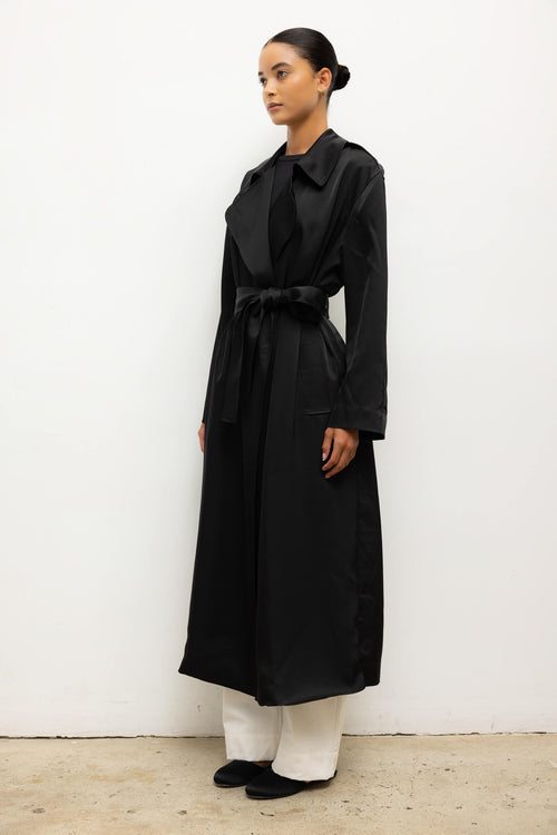 LESET Barb Trench in Black in Satin