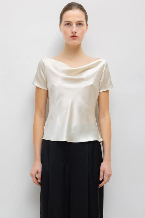 Barb Draped Neck Cap Sleeve - Creme - Image 1