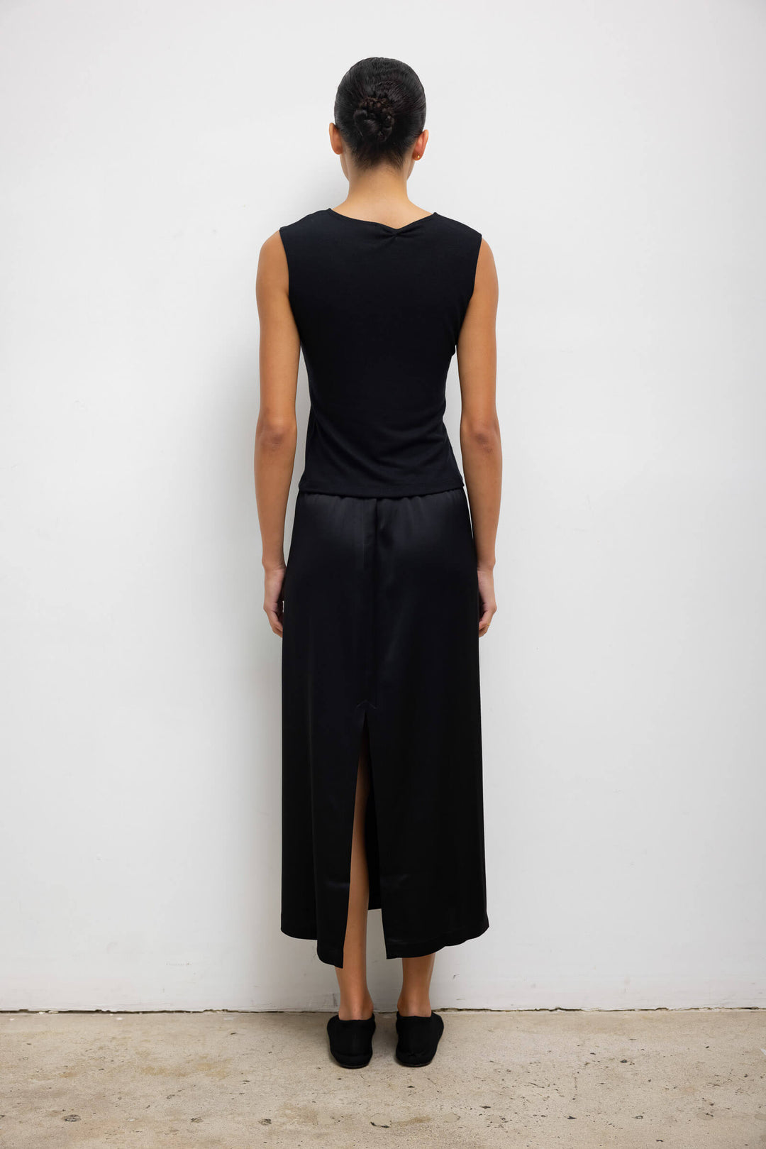 LESET Barb Midi Skirt in Black in Satin